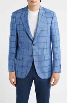 Flynn Classic Fit Blue Windowpane Check Wool Blend Sport Coat