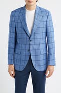 Peter Millar Flynn Classic Fit Blue Windowpane Check Wool Blend Sport Coat
