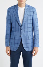 Peter Millar Flynn Classic Fit Blue Windowpane Check Wool Blend Sport Coat