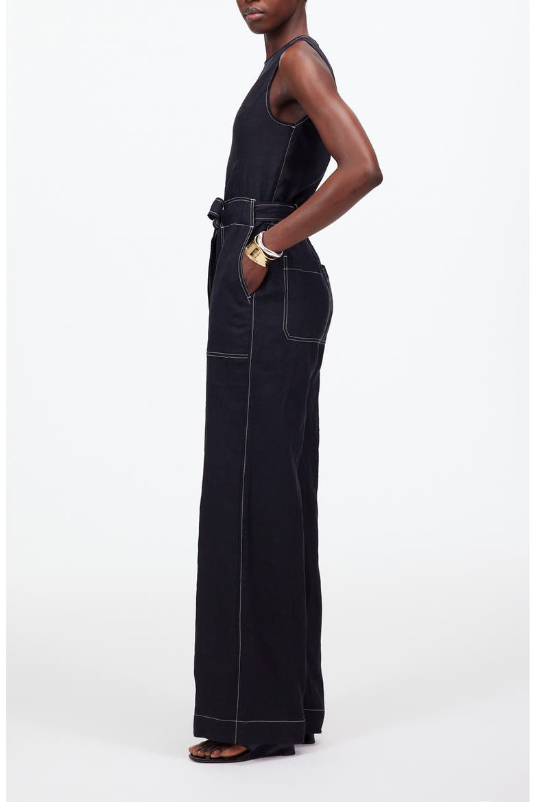 Madewell Contrast Stitch Relaxed Linen Straight Leg Jumpsuit