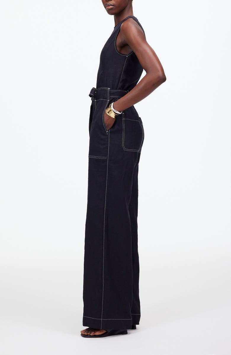 Madewell Contrast Stitch Relaxed Linen Straight Leg Jumpsuit, Alternate, color,