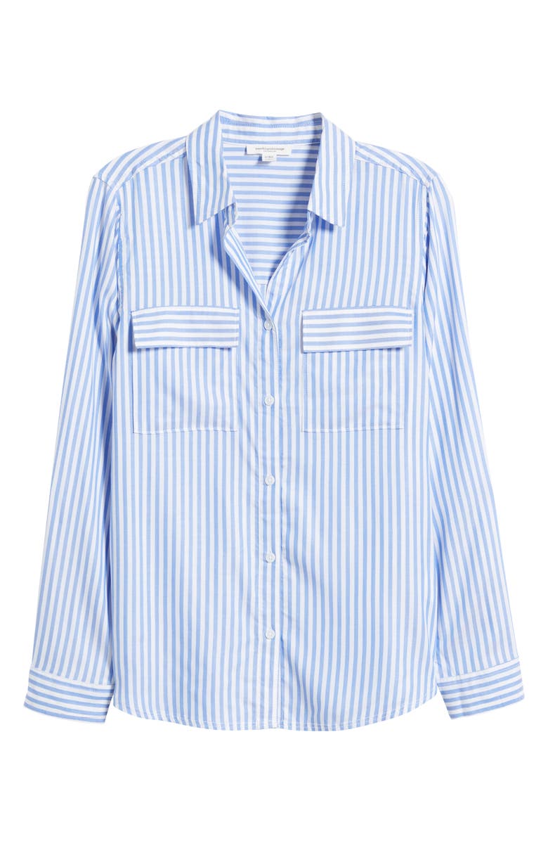 beachlunchlounge Farrah Stripe Button-Up Shirt, Alternate, color, Blue Ice