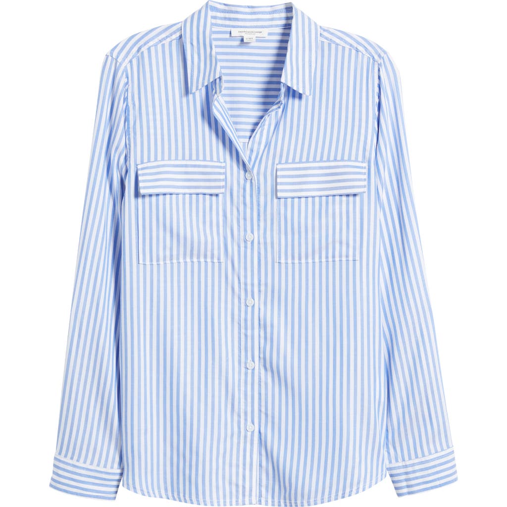 Beachlunchlounge Farrah Stripe Button-up Shirt In Blue Ice