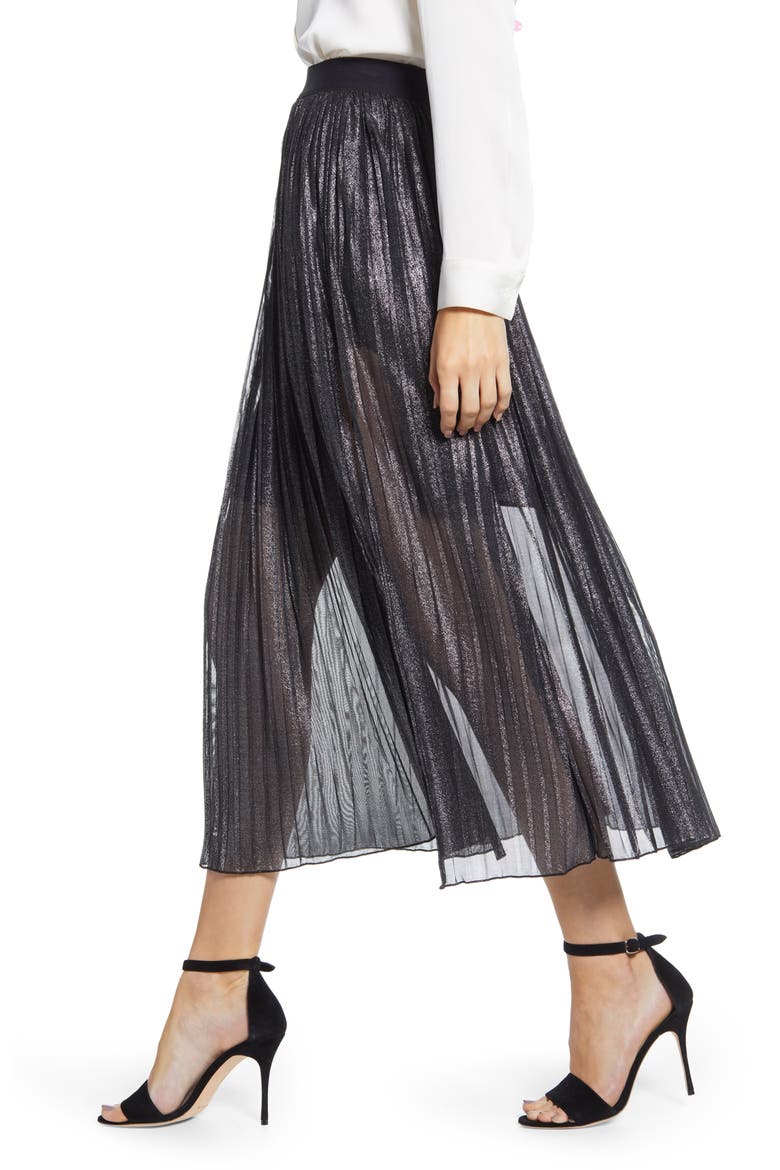 Timeless Pleated Midi Skirt, Alternate, color, BLACK SPARKLE
