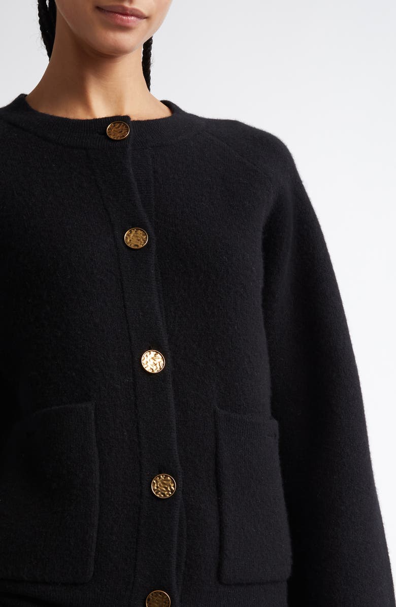 TOTEME Hammered Button Wool & Cashmere Blend Cardigan, Alternate, color, Black