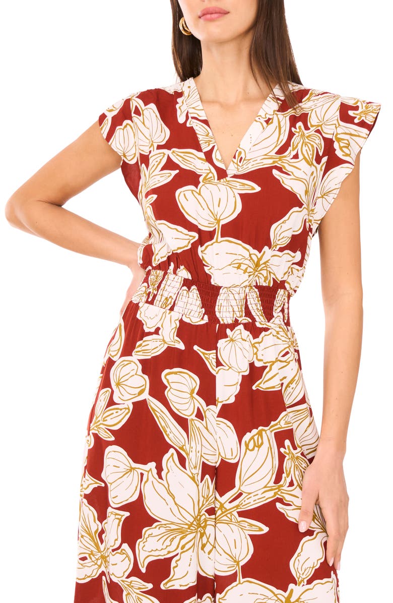 Vince Camuto Floral Flutter Sleeve Jumpsuit, Alternate, color,
