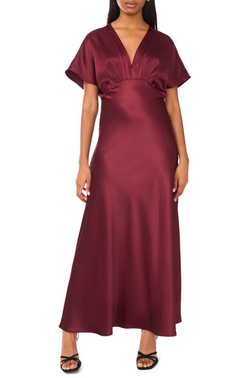 Dolman Sleeve Satin Cocktail Midi Dress