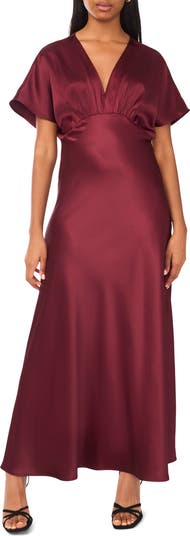 Dolman Sleeve Satin Cocktail Midi Dress
