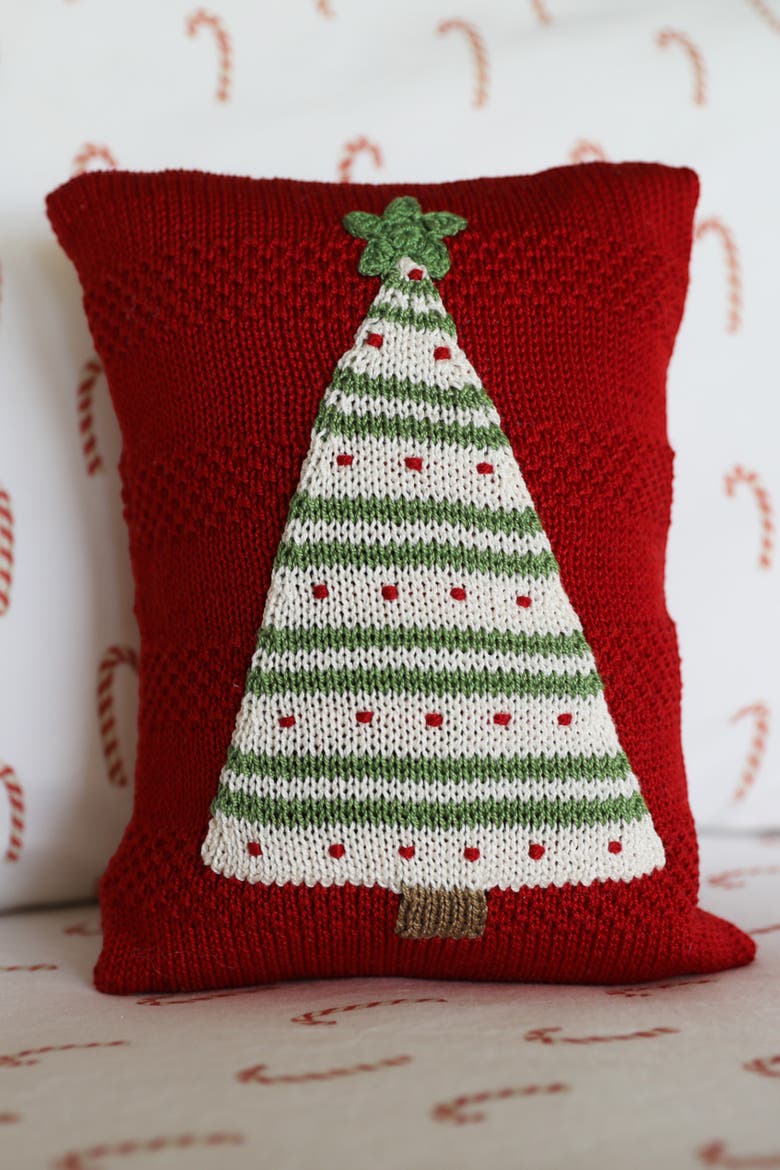 Striped Tree Mini Pillow, Alternate, color, Red