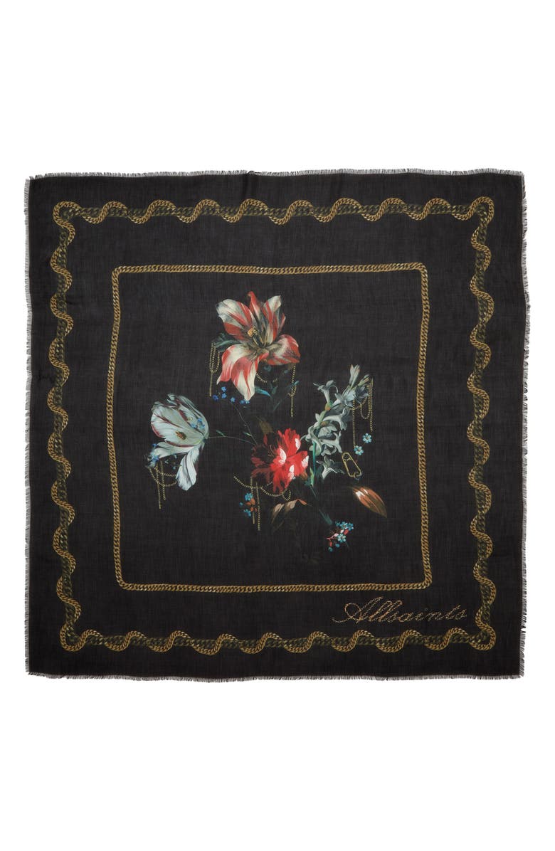 AllSaints Ania Chain Print Square Scarf, Alternate, color, Black