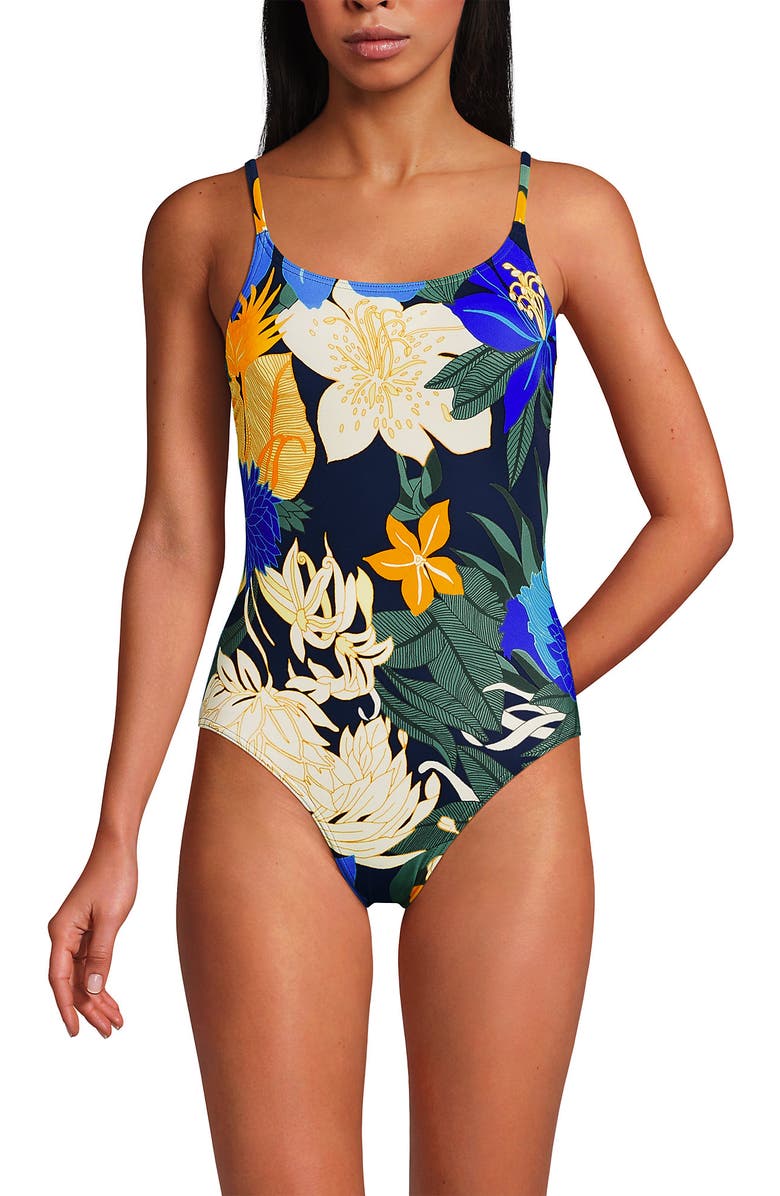 Lands' End D-Cup Tugless Thin Strap One Piece Swimsuit Print, Main, color, 