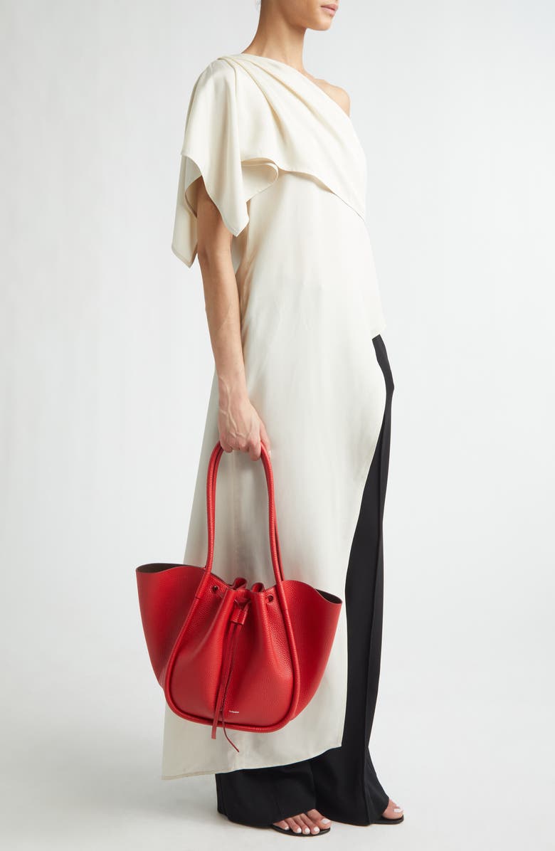 Proenza Schouler Large Ruched Leather Tote, Alternate, color, Tomato