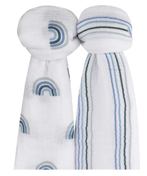 Zzdnu Swaddle Blanket Cotton Muslin Swaddle Blanket 2 Pack In Blue Rainbow/stripes
