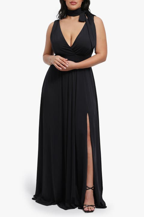 Shapewear Deep V-Neck Front Slit Goddess Maxi Dress