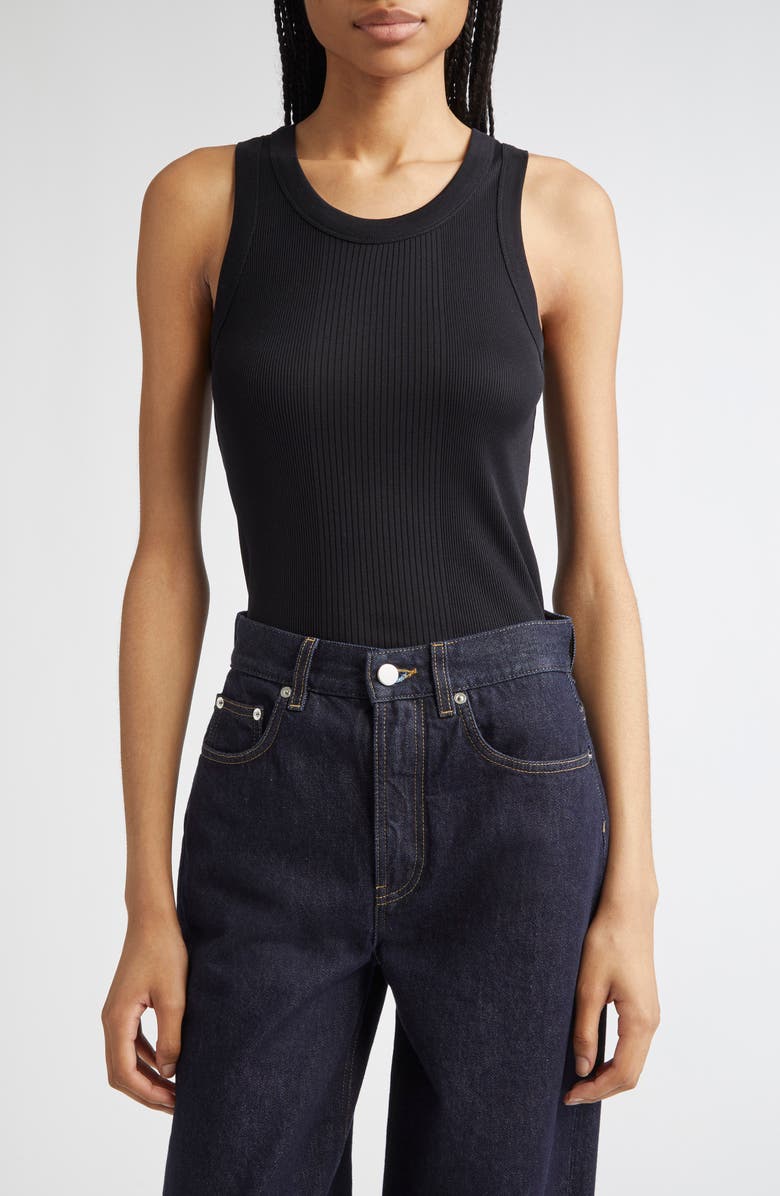 LOULOU DE SAISON Limba Mercerized Cotton Rib Tank, Main, color, Black