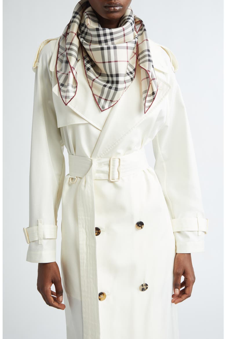 Check Silk Twill Scarf Scarf, Alternate, color, STONE