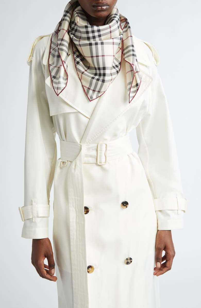 Burberry Check Silk Twill Scarf Scarf, Alternate, color, Stone