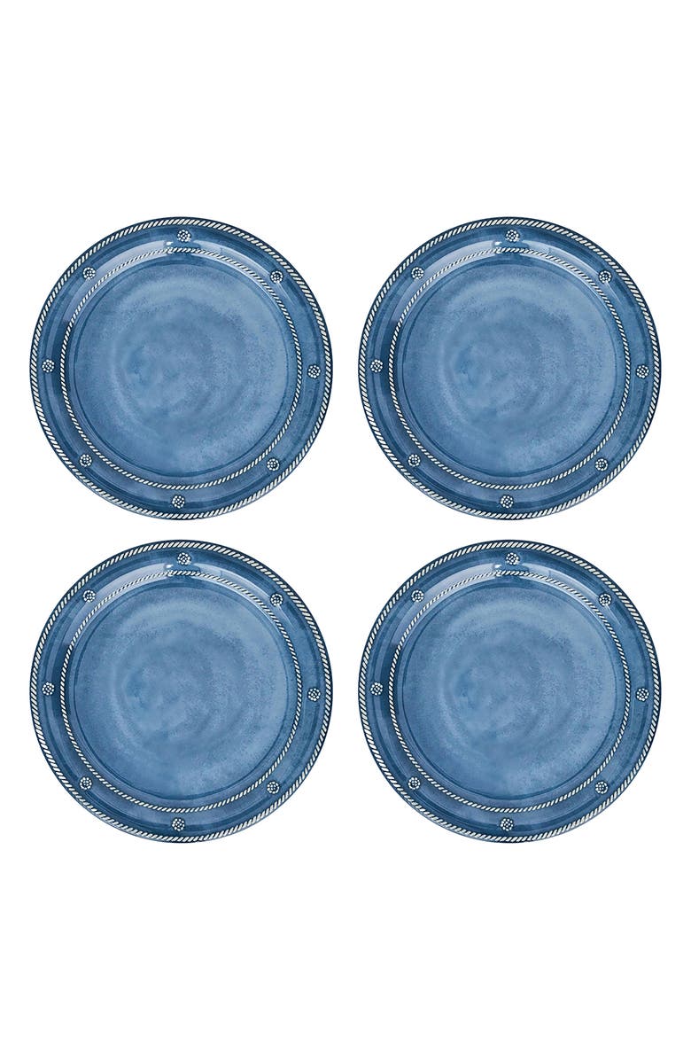 Juliska Berry & Thread Set of 4 Melamine Dinner Plates, Main, color, Ocean