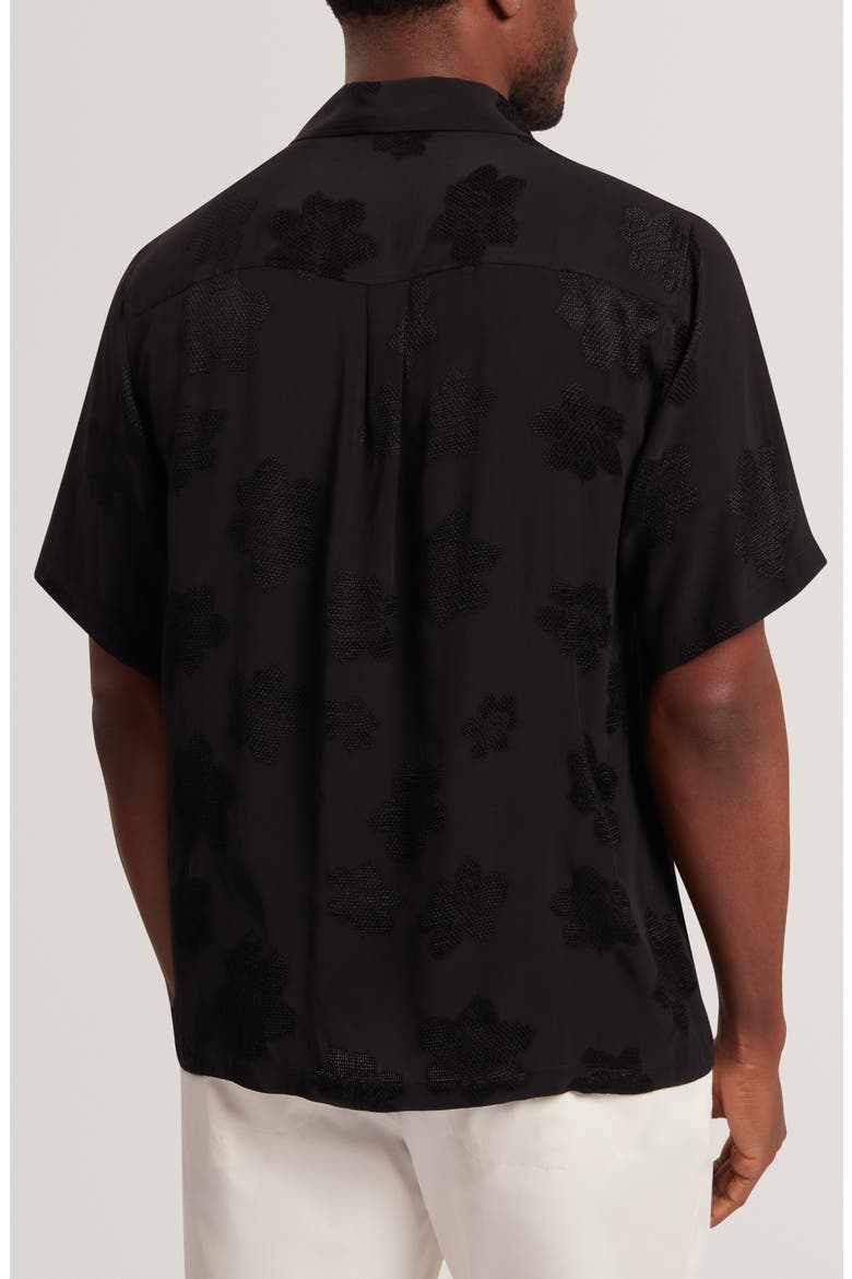 Thovan Floral Jacquard Camp Shirt, Alternate, color, BLACK