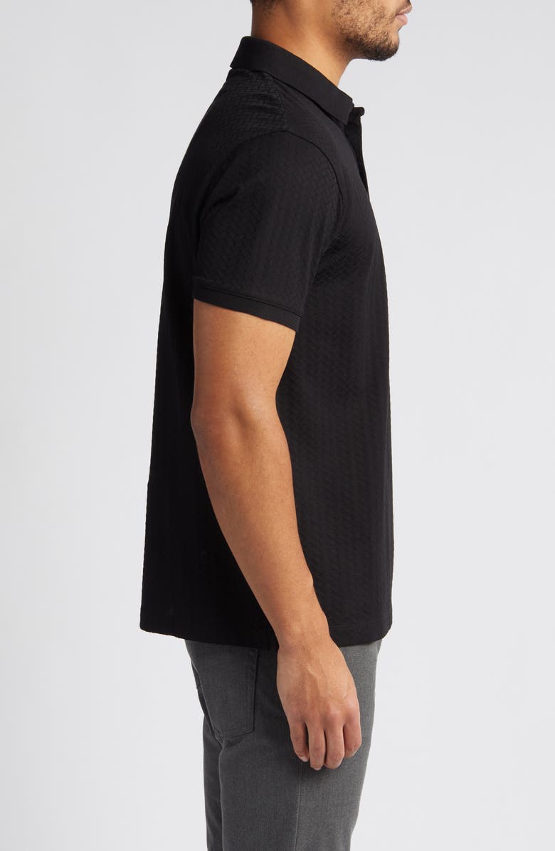 Emporio Armani Textured Chevron Cotton Polo, Alternate, color, Black