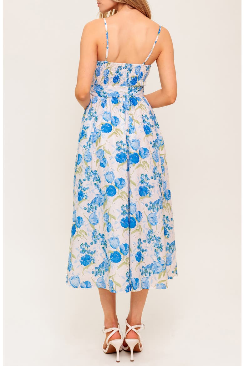 Tie Waist Fit & Flare Midi Dress, Alternate, color, IVORY BLUE