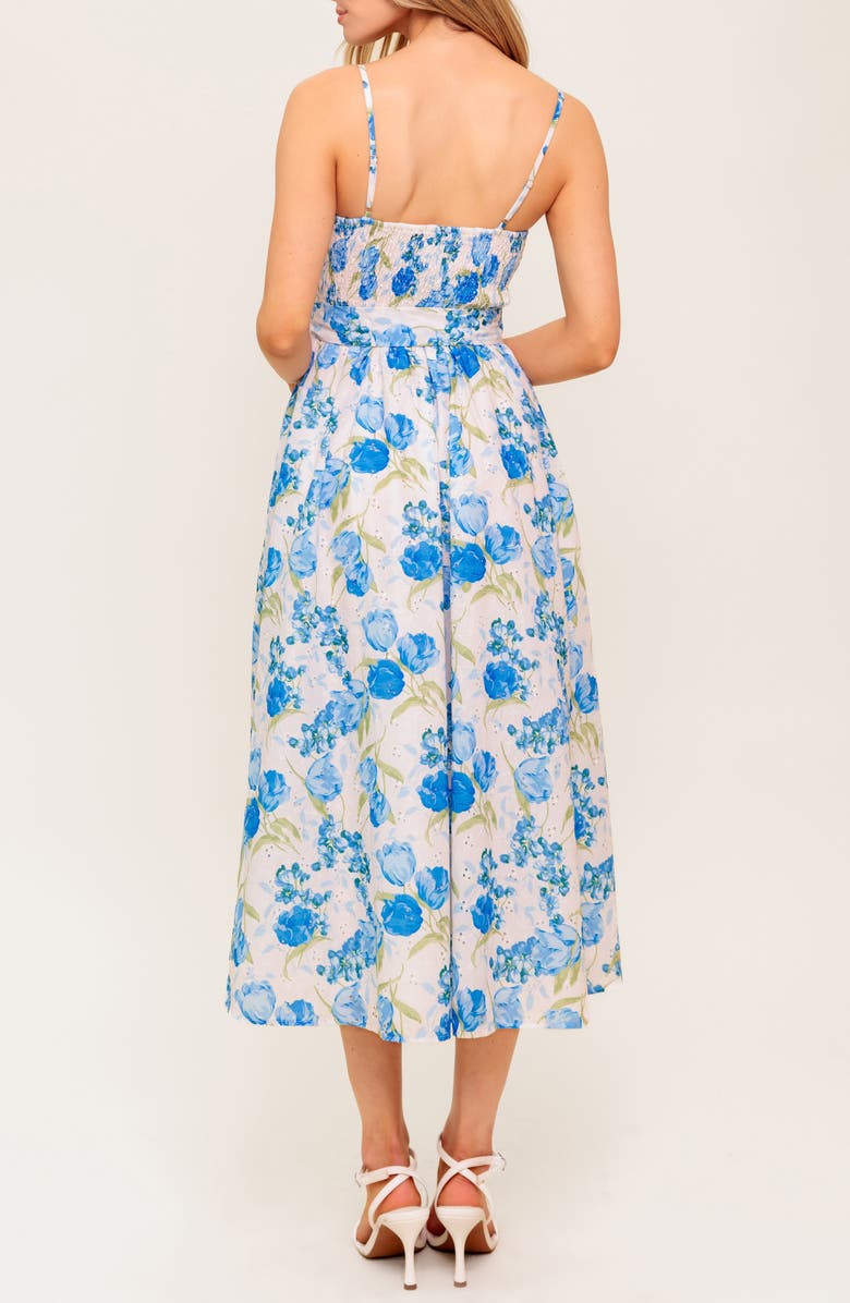 FLYING TOMATO Tie Waist Fit & Flare Midi Dress, Alternate, color, Ivory Blue