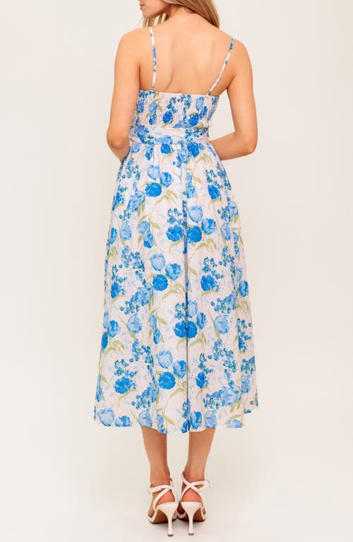 Flying Tomato Tie Waist Fit & Flare Midi Dress In Blue
