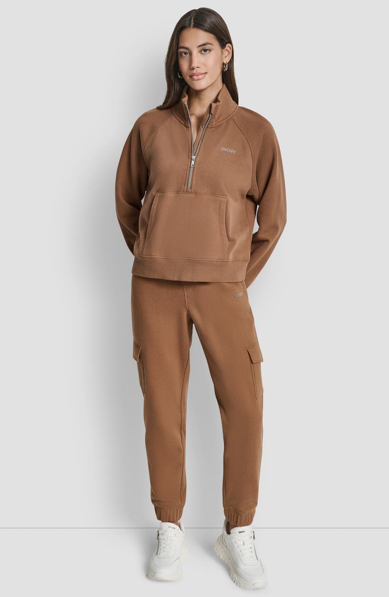 DKNY Mini Stud Logo Half Zip Sweatshirt, Alternate, color, Brnt Sugar