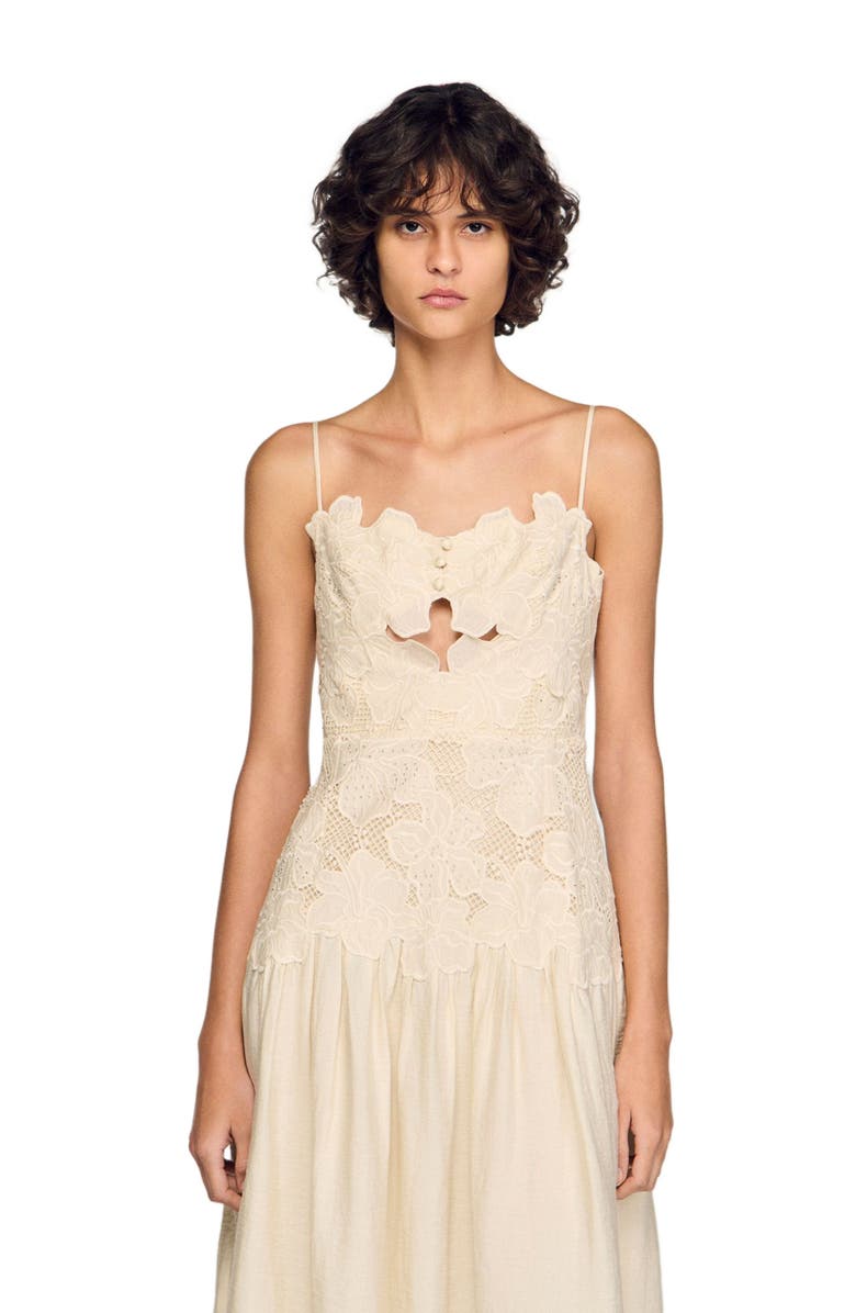 SANDRO Guipure maxi dress, Alternate, color, Ecru