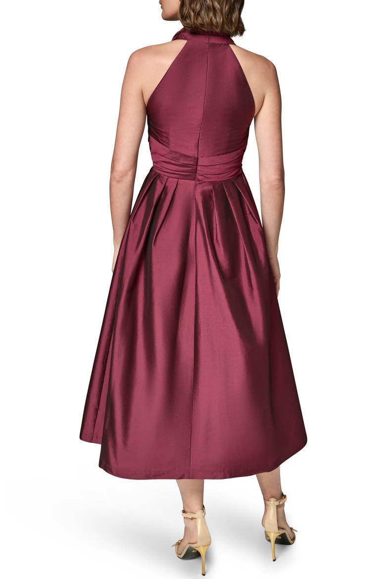 Plunge Neck Taffeta Midi Dress, Alternate, color, BERRY