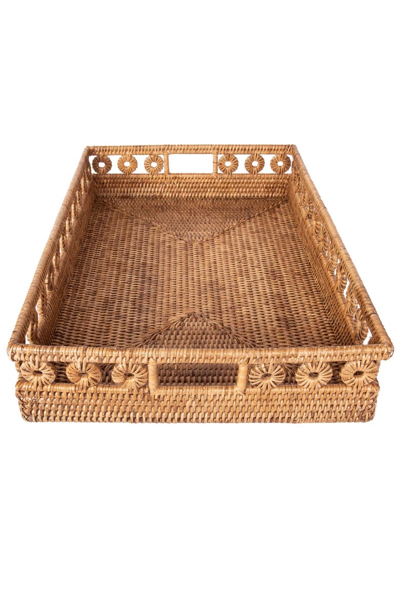 Artifacts Rattan Inna Design Rectangular Tray with Cutout Handles, Alternate, color, Honey Brown