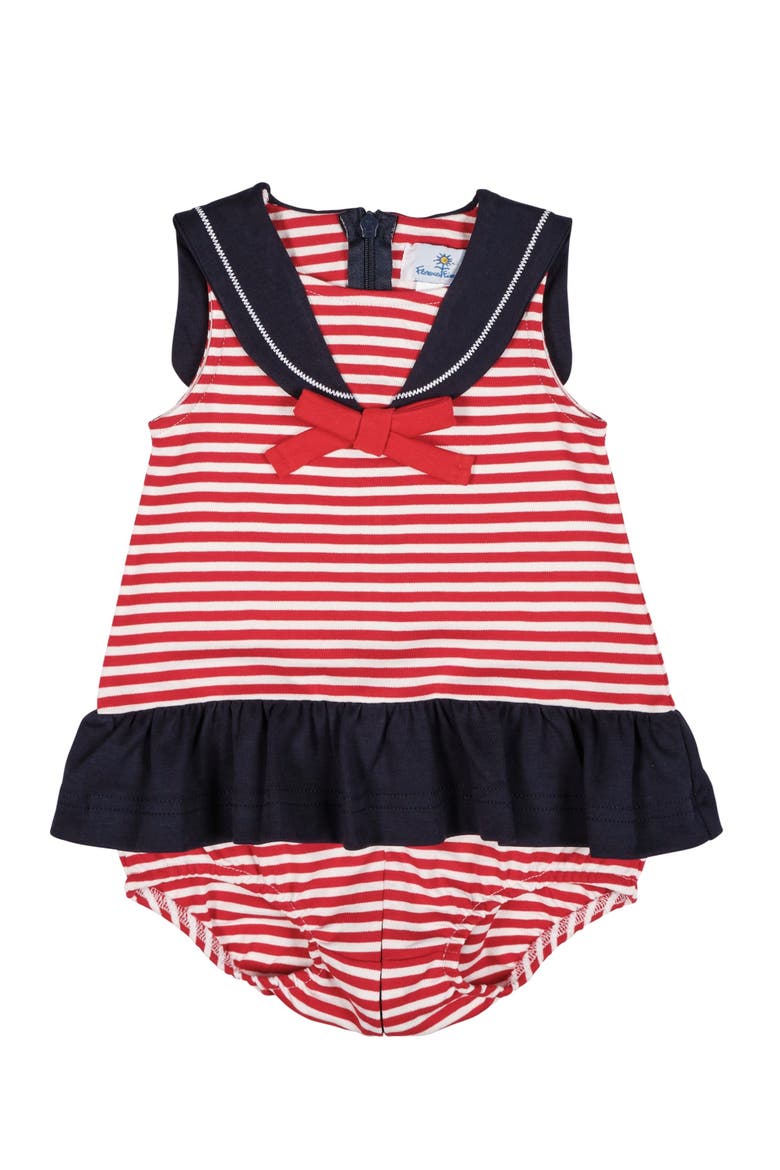 Stripe Knit Romper With Sailor Collar, Main, color, Red/Navy
