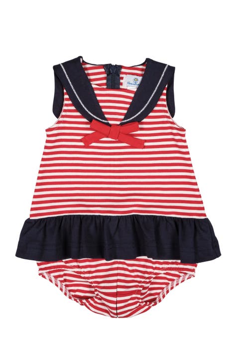 Stripe Knit Romper With Sailor Collar (Baby)