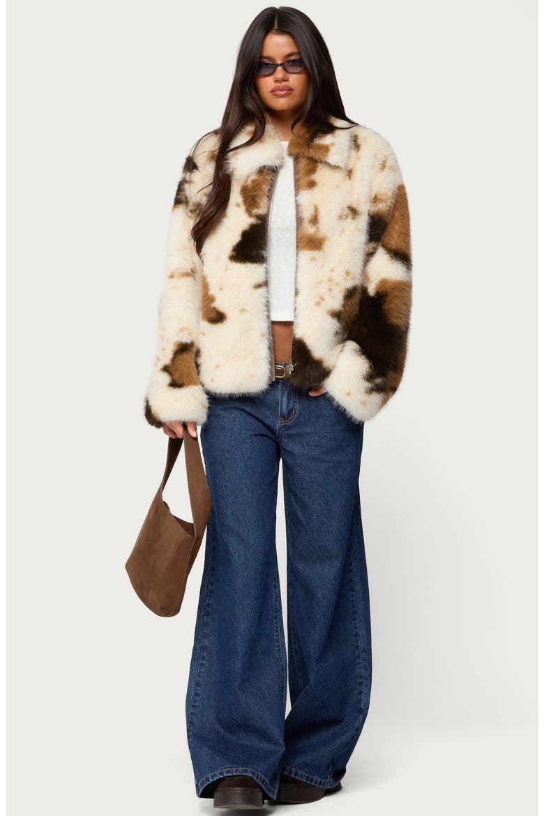 Rayan Cow Print Faux Fur Jacket, Alternate, color, MIX