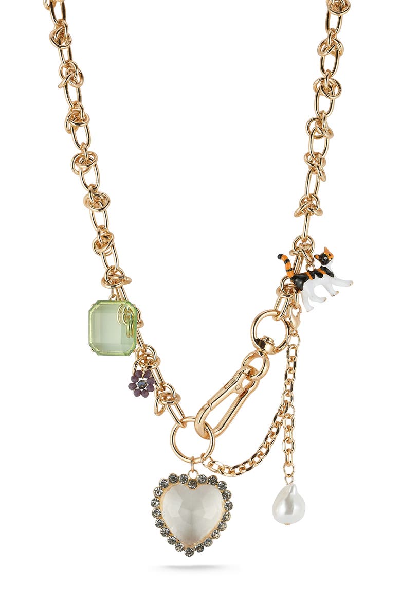 Goldtone Charm Necklace, Main, color, GOLD