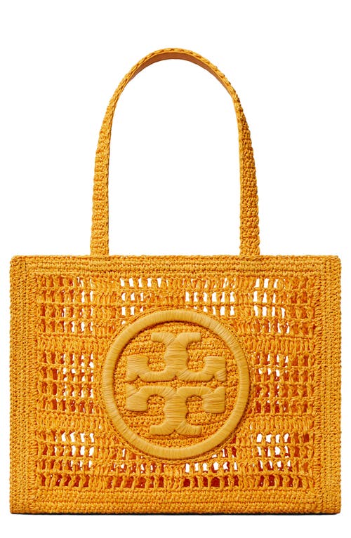 Tory Burch 'ella' Orange Shopper With Woven Design And Embroidered Logo On The Front In Raffia Woman In Peachy