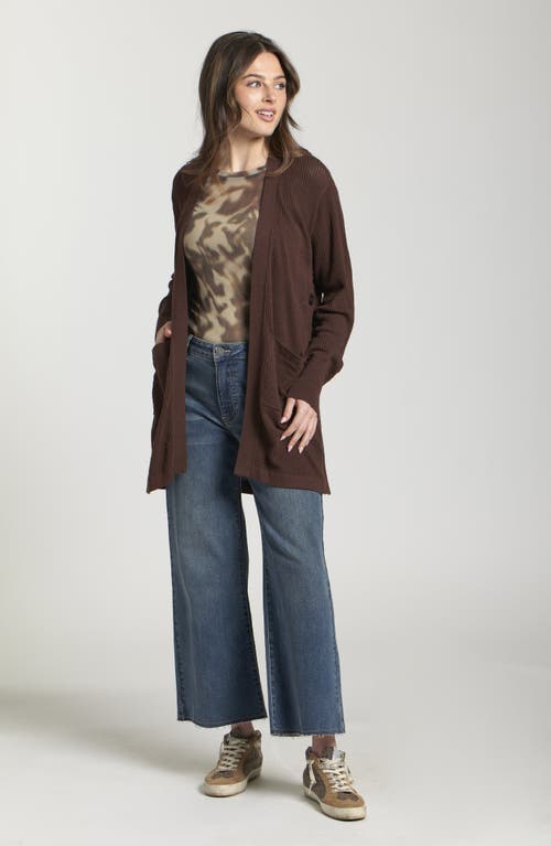 Apny Open Stitch Long Cardigan In Brown
