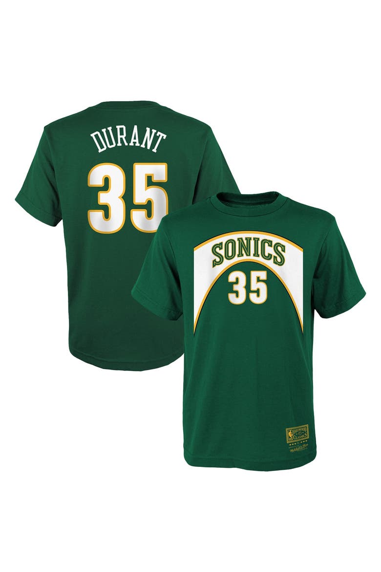 Youth Mitchell & Ness Kevin Durant Green Seattle SuperSonics Hardwood Classics Name & Number T-Shirt, Main, color, Green