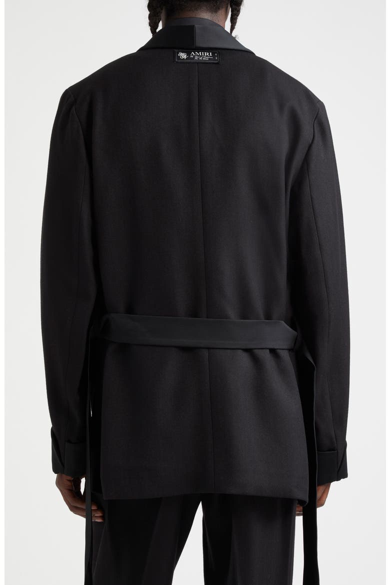 Belted Wool Blend Smoking Jacket, Alternate, color, BLACK