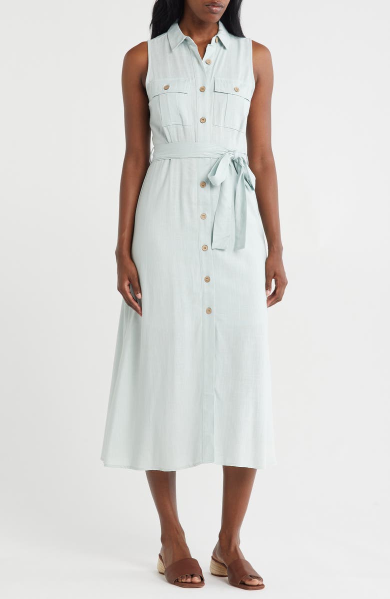 ZOE AND CLAIRE Belted Sleeveless Shirtdress, Main, color, 