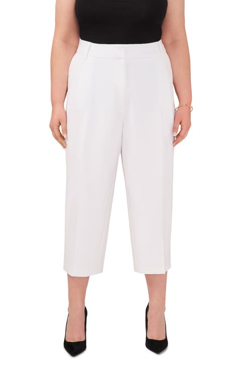 Pleated Crop Wide Leg Trousers (Plus Size)