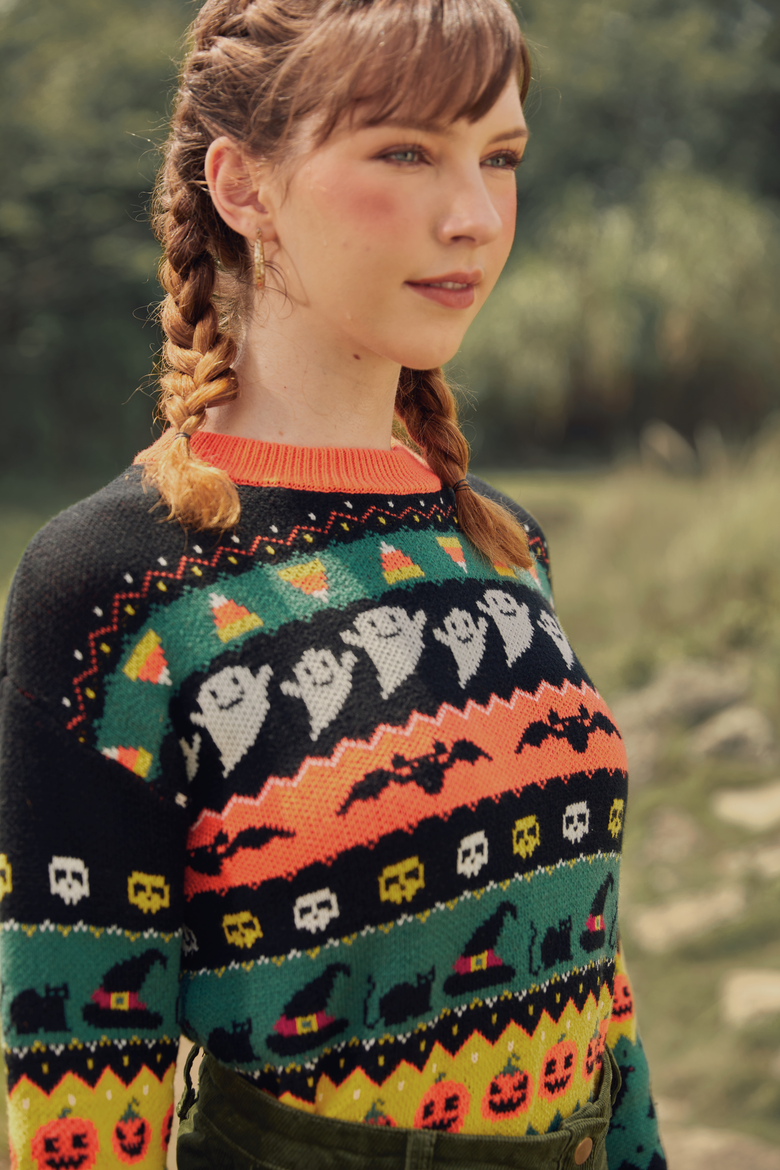 Fright Night Delight Fair Isle Halloween Sweater, Alternate, color, Candy Corn
