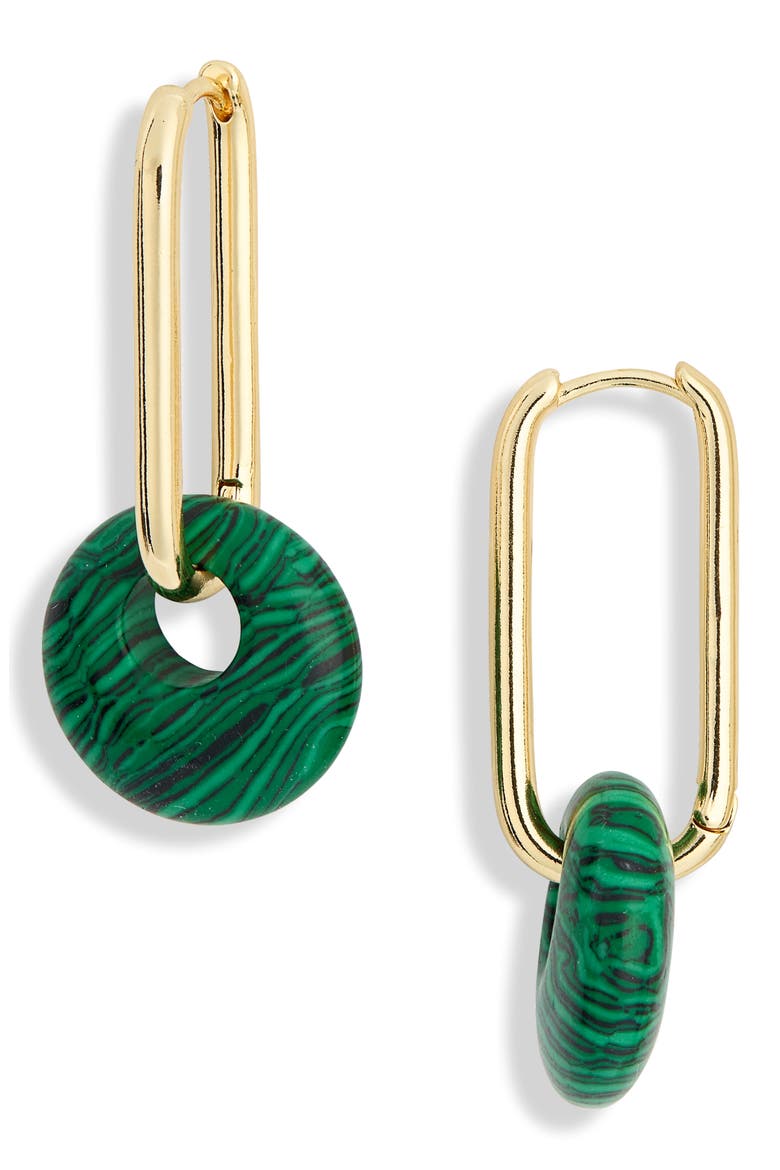 Disc Drop Hoop Earrings, Main, color, GREEN