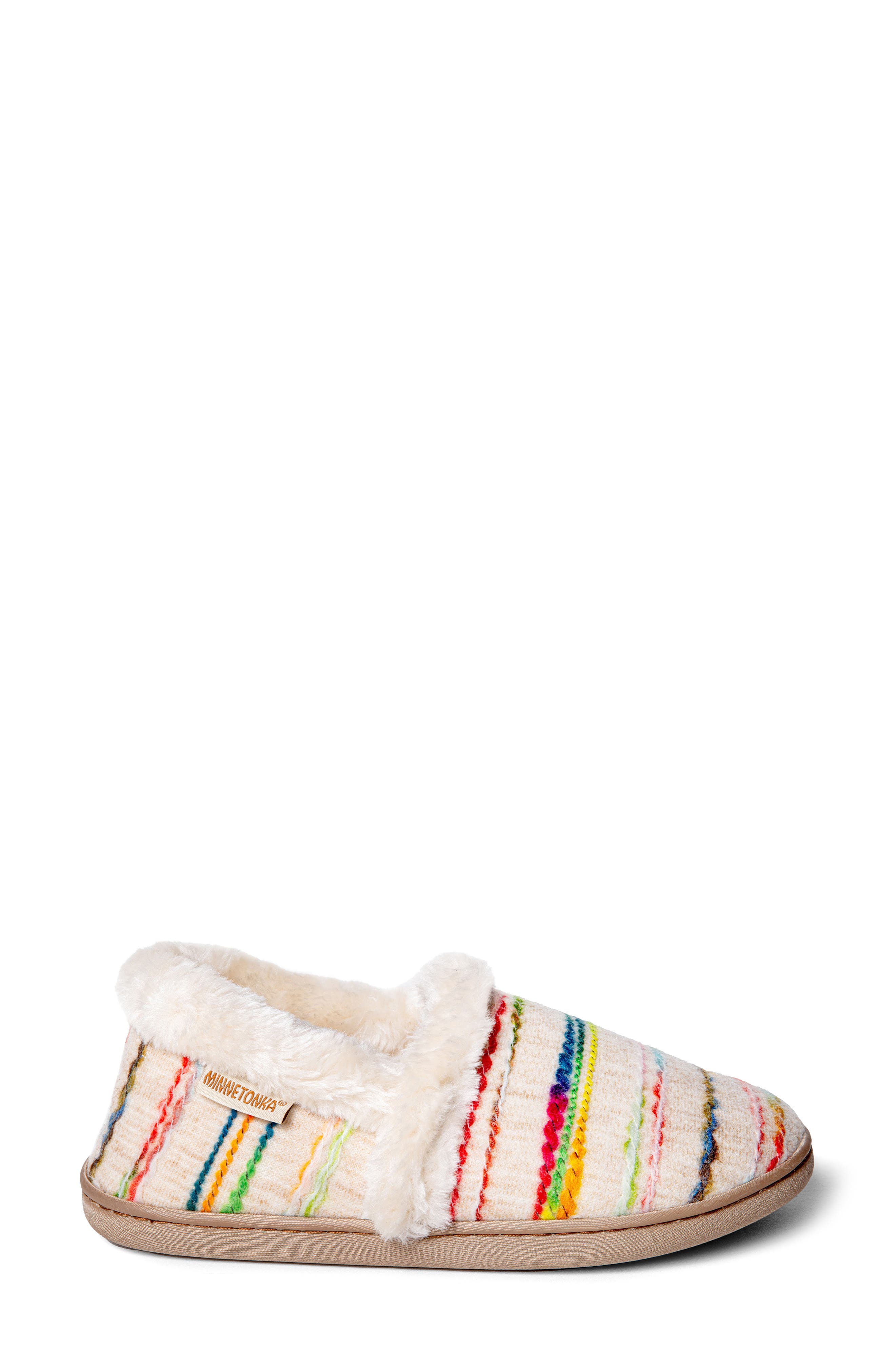 Minnetonka Dina Faux Fur Lined Slipper, Alternate, color, Cream Multi