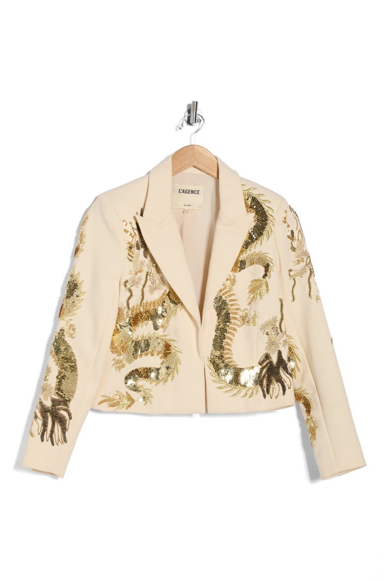 Noely Beaded Dragon Cropped Blazer, Alternate, color, ECRU/ DRAGON EMBELLISHMENT