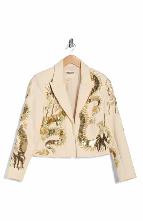 L'AGENCE Noely Beaded Dragon Cropped Blazer