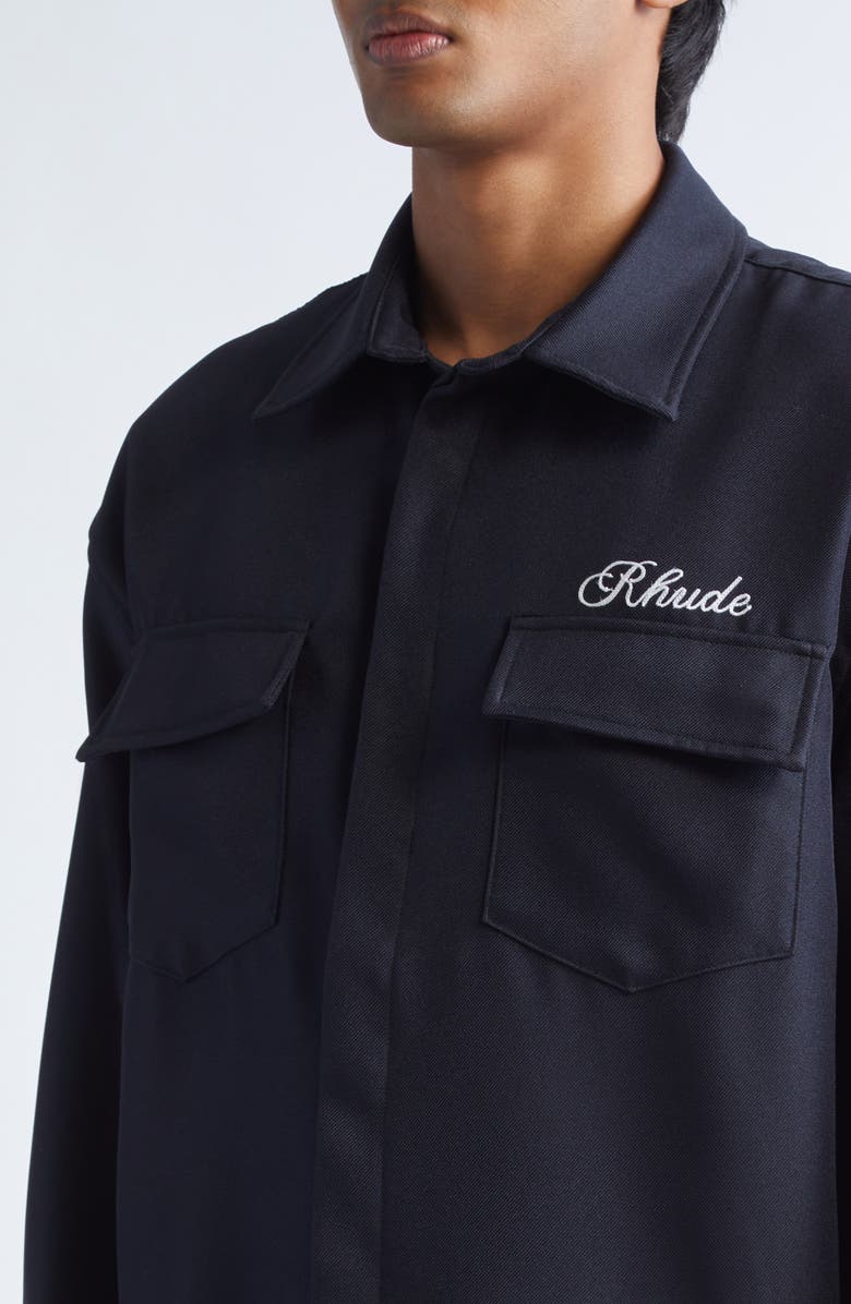 Rhude Boxy Long Sleeve Button-Up Work Shirt, Alternate, color, Black 0015