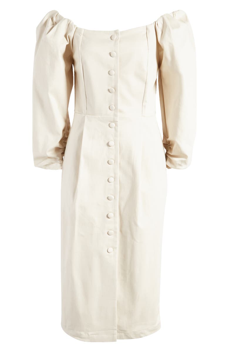 MELLODAY Off the Shoulder Button Front Midi Dress, Alternate, color,