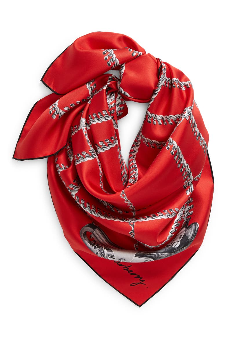Spear Chain Print Square Silk Scarf, Alternate, color, PILLAR
