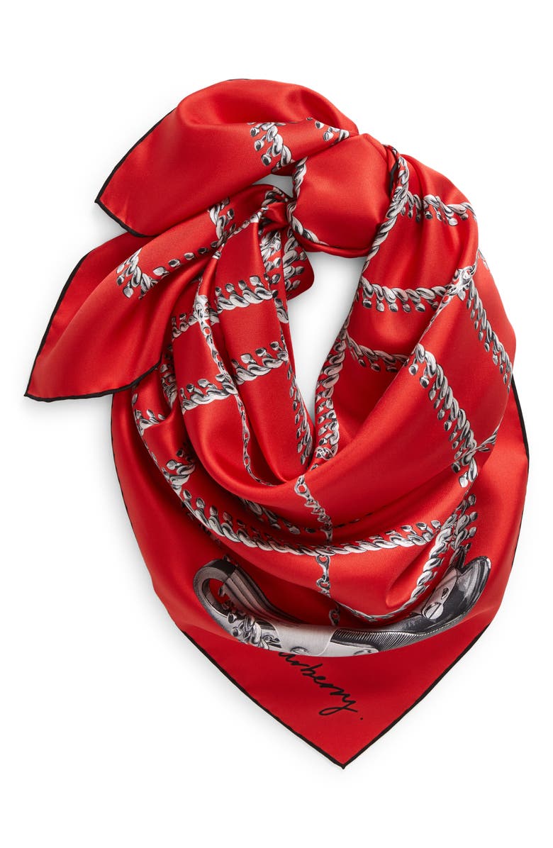 Burberry Spear Chain Print Square Silk Scarf, Alternate, color,